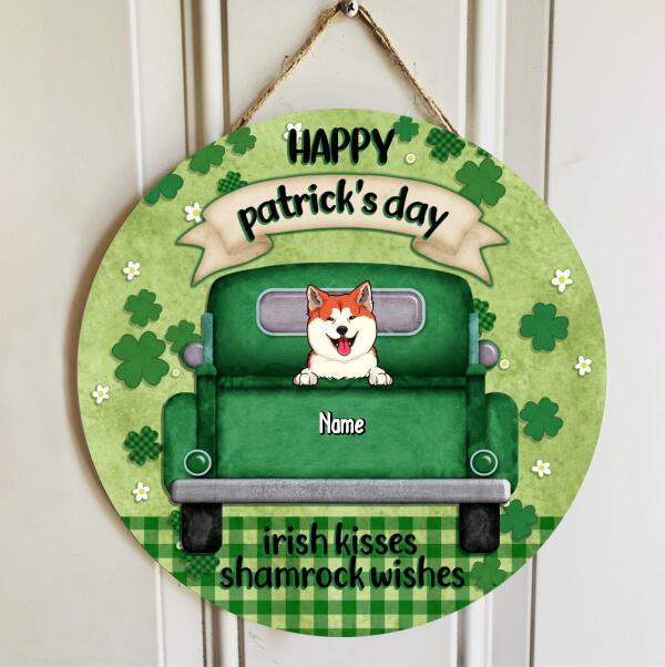 St. Patrick's Day Custom Wooden Signs, Gifts For Dog Lovers, Irish Kisses Shamrock Wishes Personalized Sign Wood , Dog Mom Gifts
