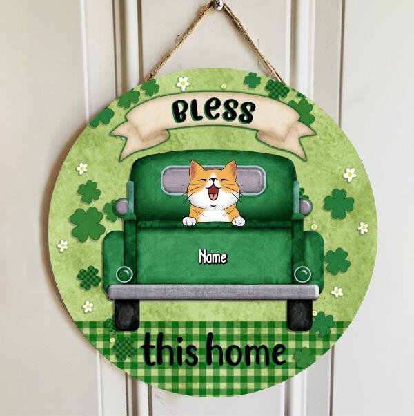 St. Patrick's Day Custom Wooden Signs, Gifts For Cat Lovers, Bless This Home Personalized Sign Wood , Cat Mom Gifts
