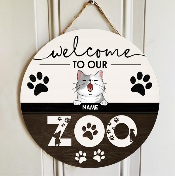 Pawzity Welcome Door Signs, Gifts For Cat Lovers, Welcome To Our Zoo Custom Wooden Signs , Cat Mom Gifts