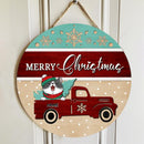 Christmas Cat Welcome Door Sign, Gift For Cat Lovers, Red Truck & Pine Tree Custom Wooden Signs , Cat Mom Gifts
