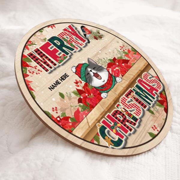 Christmas Cat Welcome Door Sign, Gift For Cat Lovers, Merry Christmas Colorful Letters Home Sweet Home Signs , Cat Mom Gifts