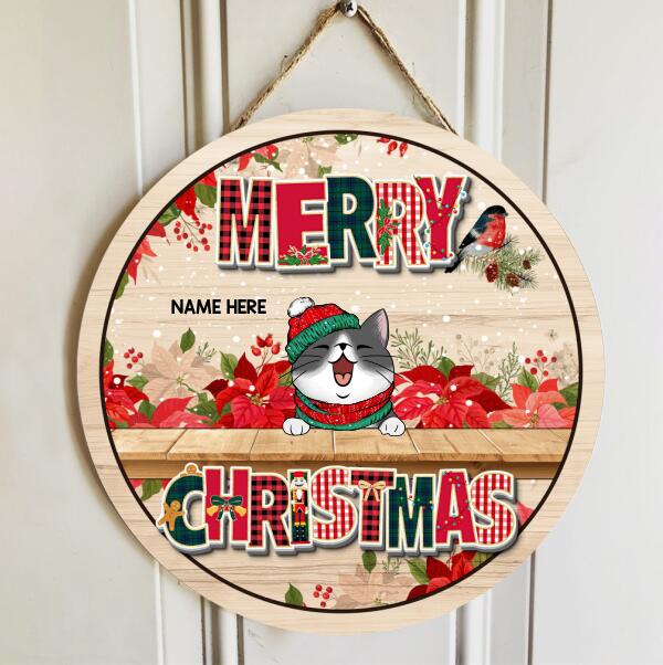 Christmas Cat Welcome Door Sign, Gift For Cat Lovers, Merry Christmas Colorful Letters Home Sweet Home Signs , Cat Mom Gifts