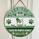 St. Patrick's Day Custom Wooden Signs, Gifts For Cat Lovers, Let The Shenanigans Begin Custom Signs Outdoor , Cat Mom Gifts