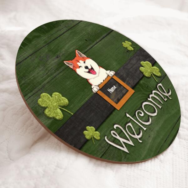 St. Patrick's Day Welcome Door Signs, Gifts For Dog Lovers, Shamrock Round Welcome Sign , Dog Mom Gifts