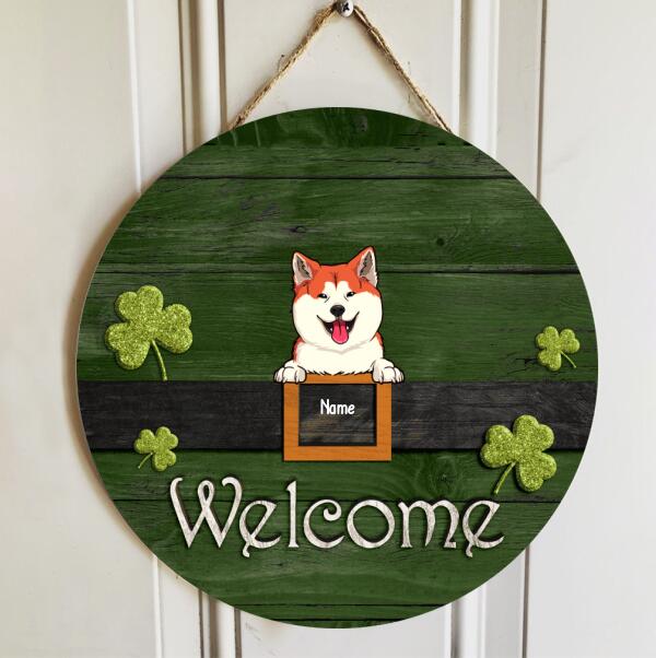 St. Patrick's Day Welcome Door Signs, Gifts For Dog Lovers, Shamrock Round Welcome Sign , Dog Mom Gifts