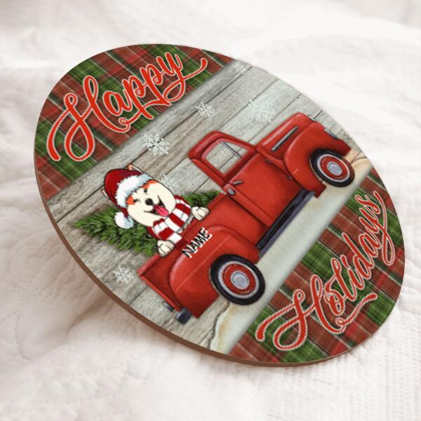 Christmas Dog Welcome Door Sign, Gift For Dog Lovers, Happy Holiday Red Truck & Plaid Home Sweet Home Signs , Dog Mom Gifts