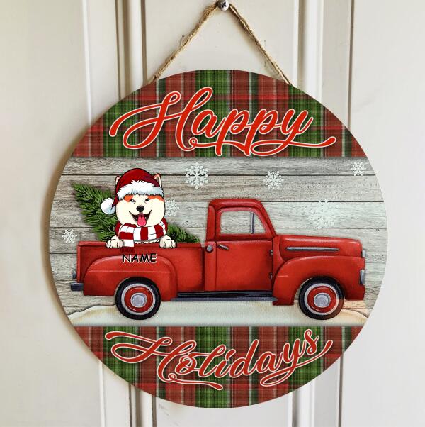 Christmas Dog Welcome Door Sign, Gift For Dog Lovers, Happy Holiday Red Truck & Plaid Home Sweet Home Signs , Dog Mom Gifts