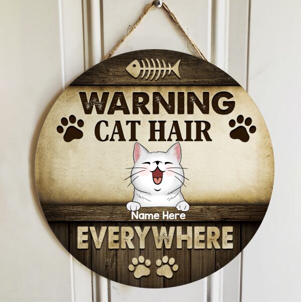 Pawzity Welcome Door Sign, Gift For Cat Lovers, Warning Cat Hair Everywhere Funny Signs, Laughing Peeking Cat , Cat Mom Gifts
