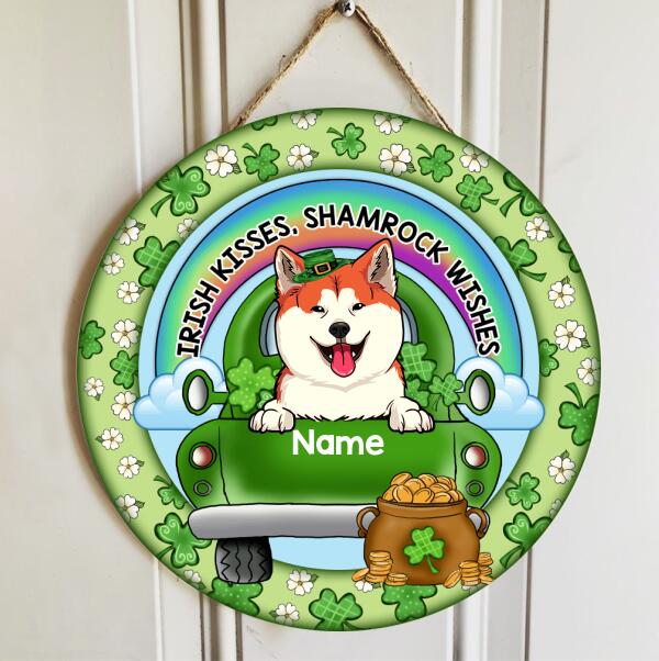 St. Patrick's Day Custom Wooden Signs, Gifts For Dog Lovers, Irish Kisses Shamrock Wishes Custom Signs Outdoor , Dog Mom Gifts