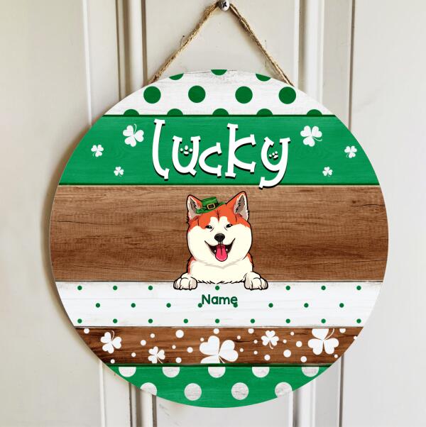 St. Patrick's Day Custom Wooden Signs, Gifts For Pet Lovers, Polka Dots, Lucky Custom Signs Outdoor