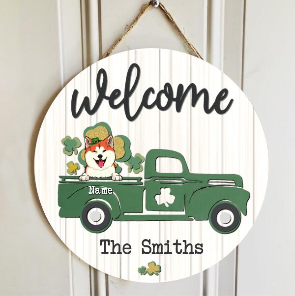 St. Patrick's Day Welcome Door Signs, Gifts For Dog Lovers, Vintage Truck Round Welcome Sign , Dog Mom Gifts