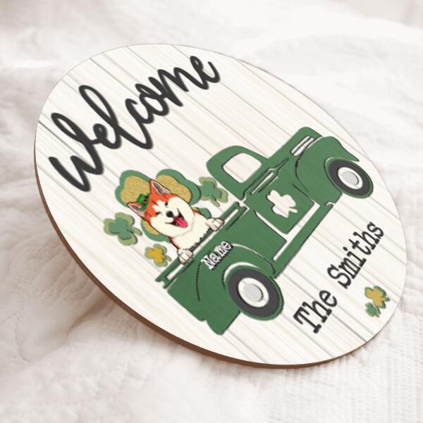 St. Patrick's Day Welcome Door Signs, Gifts For Dog Lovers, Vintage Truck Round Welcome Sign , Dog Mom Gifts