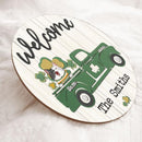 St. Patrick's Day Welcome Door Signs, Gifts For Cat Lovers, Vintage Truck Round Welcome Sign , Cat Mom Gifts