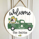 St. Patrick's Day Welcome Door Signs, Gifts For Cat Lovers, Vintage Truck Round Welcome Sign , Cat Mom Gifts