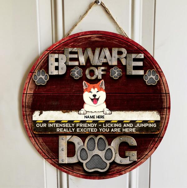 Pawzity Beware Of Dog Sign, Gifts For Dog Lovers, Our Intensely Friendly Licking Jumping Funny Warning Sign , Dog Mom Gifts