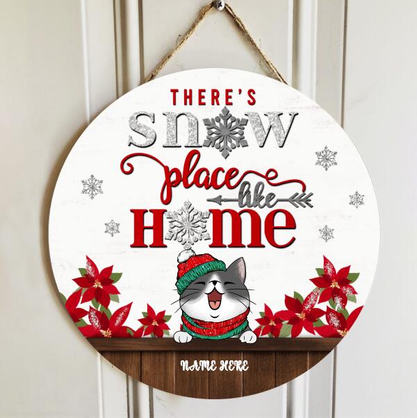 Christmas Door Decorations, Gifts For Cat Lovers, There's Snow Place Like Home Welcome Door Sign , Cat Mom Gifts