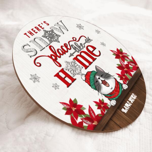 Christmas Door Decorations, Gifts For Cat Lovers, There's Snow Place Like Home Welcome Door Sign , Cat Mom Gifts