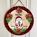 Christmas Door Decorations, Gifts For Dog Lovers, Christmas Flower And Red Plaid Welcome Door Sign , Dog Mom Gifts