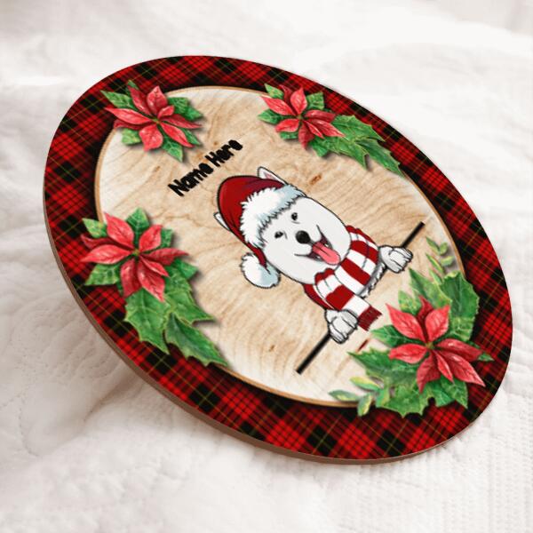 Christmas Door Decorations, Gifts For Dog Lovers, Christmas Flower And Red Plaid Welcome Door Sign , Dog Mom Gifts