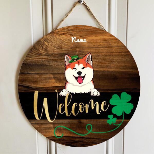 St. Patrick's Day Welcome Door Signs, Gifts For Pet Lovers, Round Welcome Sign, Shamrock Sign