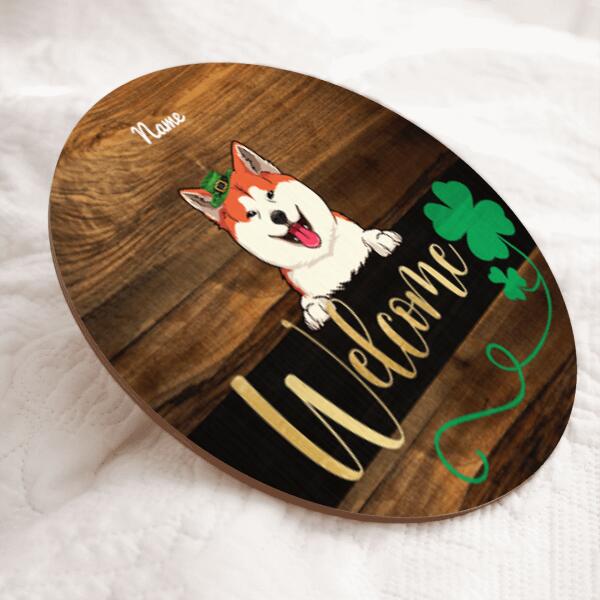 St. Patrick's Day Welcome Door Signs, Gifts For Pet Lovers, Round Welcome Sign, Shamrock Sign
