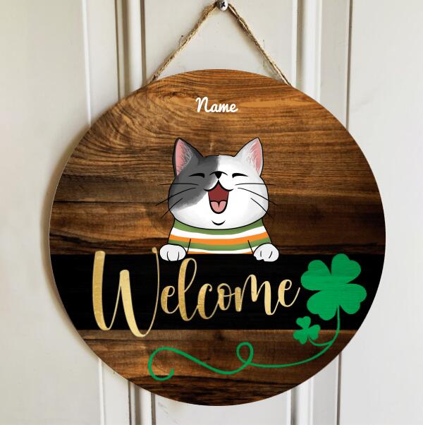 St. Patrick's Day Welcome Door Signs, Gifts For Cat Lovers, Round Welcome Sign, Shamrock Sign , Cat Mom Gifts