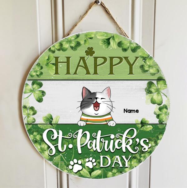 St. Patrick's Day Door Signs, Gifts For Cat Lovers, Holiday Custom Wooden Signs, Shamrock Sign , Cat Mom Gifts