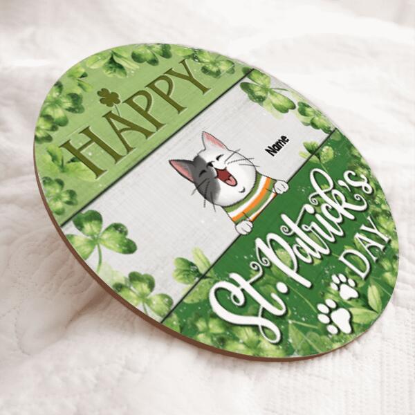 St. Patrick's Day Door Signs, Gifts For Cat Lovers, Holiday Custom Wooden Signs, Shamrock Sign , Cat Mom Gifts