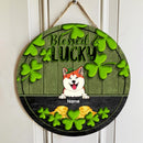 St. Patrick's Day Door Signs, Gifts For Pet Lovers, Blessed & Lucky Custom Wooden Signs, Shamrock Sign