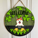 St. Patrick's Day Welcome Door Signs, Gifts For Pet Lovers, Round Welcome Sign, Shamrock Door Sign