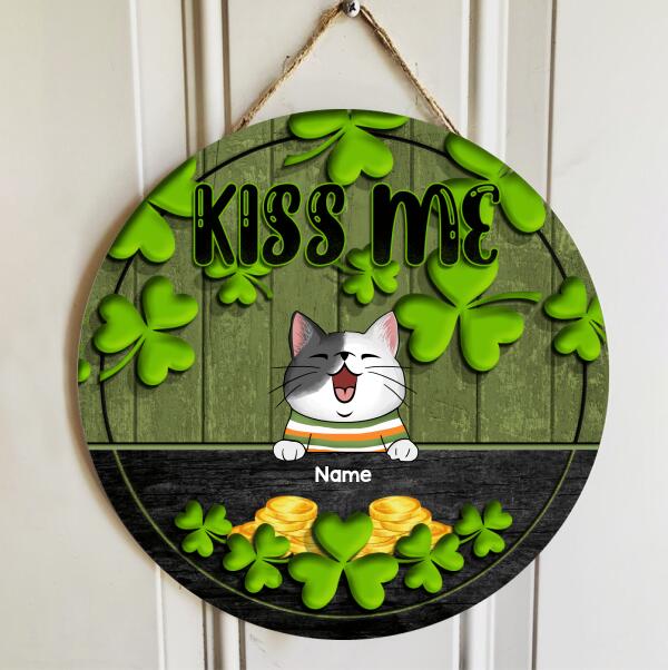 St. Patrick's Day Welcome Door Signs, Gifts For Pet Lovers, Kiss Us Custom Wooden Signs
