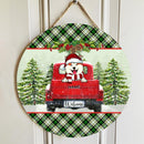 Christmas Door Decorations, Gifts For Dog Lovers, Dogs On Red Truck & Green Pine Forest Welcome Door Sign , Dog Mom Gifts