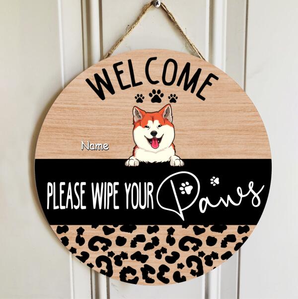 Pawzity Welcome Door Signs, Gifts For Dog Lovers, Please Wipe Your Paws Leopard Round Welcome Signs , Dog Mom Gifts