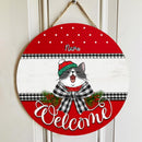 Christmas Cat Welcome Door Sign, Gift For Cat Lovers, Black Plaid Bow Home Sweet Home Signs , Cat Mom Gifts