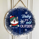 Christmas Door Decorations, Gifts For Cat Lovers, Baby It's Cold Outside Welcome Door Signs, Dark Blue Background , Cat Mom Gifts