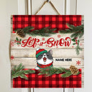 Christmas Door Decorations, Gifts For Cat Lovers, Let It Snow Welcome Door Signs, Red Plaid & Pine Leaves Background , Cat Mom Gifts
