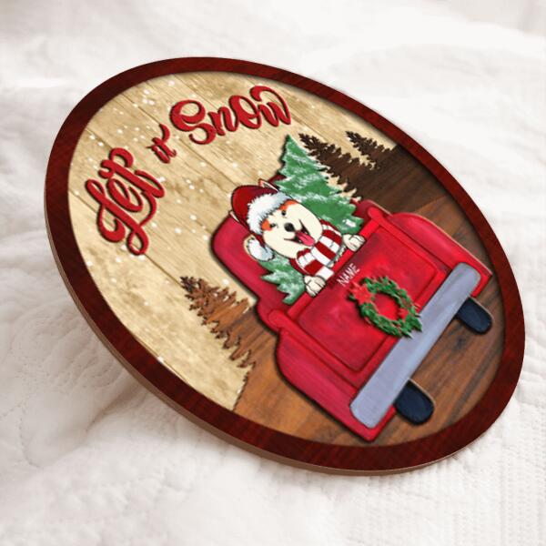 Christmas Door Decorations, Gifts For Dog Lovers, Let It Snow Welcome Door Signs, Dogs On Red Truck With Pine Trees , Dog Mom Gifts