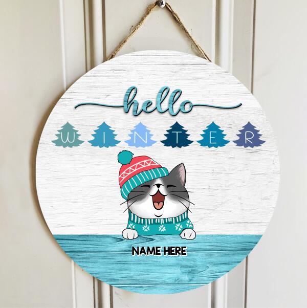 Pawzity Welcome Door Signs, Gifts For Cat Lovers, Hello Winter Home Sweet Home Signs, Letters On Pine Trees , Cat Mom Gifts