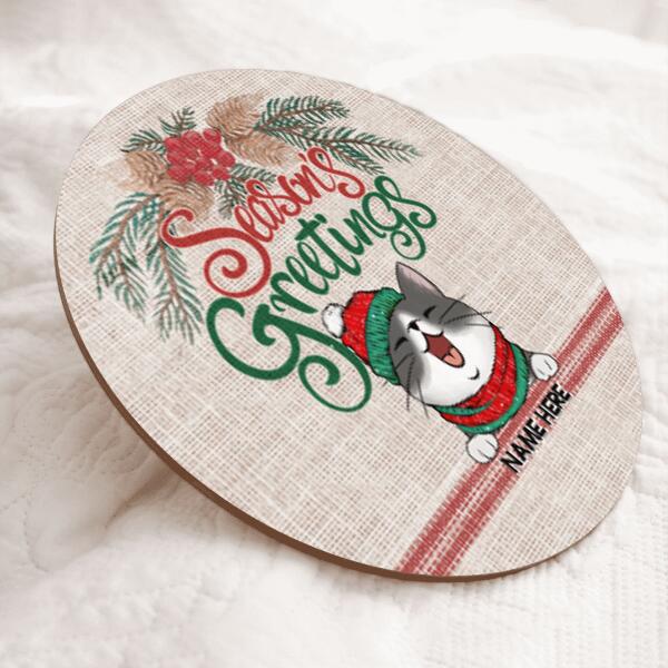 Christmas Door Decorations, Gifts For Cat Lovers, Season's Greeting Welcome Door Signs , Cat Mom Gifts