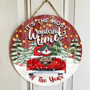 Christmas Door Decorations, Gifts For Cat Lovers, It's The Most Wonderful Time Of The Year, Red Truck & Green Pine Trees , Cat Mom Gifts