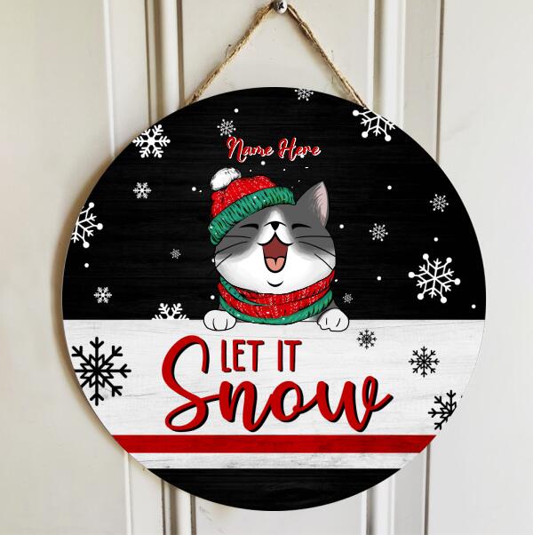 Christmas Door Decorations, Gifts For Cat Lovers, Welcome Black & White Background Custom Door Signs , Cat Mom Gifts