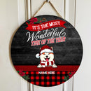 Christmas Door Decorations, Gifts For Dog Lovers, It's The Most Wonderful Time Of The Year Black Red Plaid Door Sign , Dog Mom Gifts