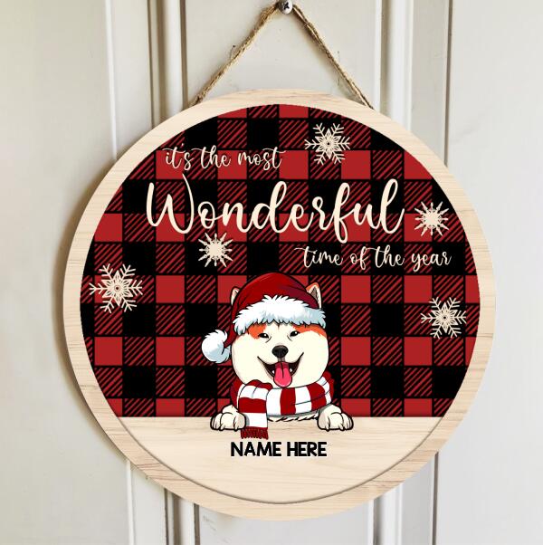 Christmas Door Decorations, Gifts For Dog Lovers, It's The Most Wonderful Time Of The Year Red Plaid Welcome Door Signs , Dog Mom Gifts