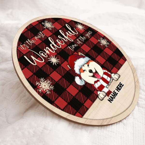 Christmas Door Decorations, Gifts For Dog Lovers, It's The Most Wonderful Time Of The Year Red Plaid Welcome Door Signs , Dog Mom Gifts