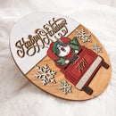 Christmas Door Decorations, Gifts For Cat Lovers, Happy Holiday Cat On Red Truck Welcome Door Sign , Cat Mom Gifts