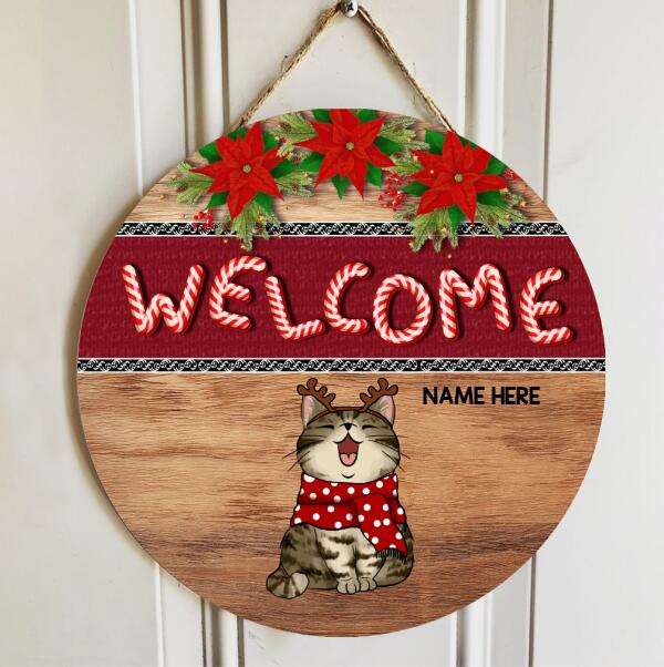 Christmas Door Decorations, Gifts For Cat Lovers, Xmas Candy Cane Letters Welcome Door Signs , Cat Mom Gifts
