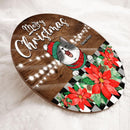 Christmas Door Decorations, Gifts For Cat Lovers, Merry Christmas Poinsettia & Brown Background Welcome Door Signs , Cat Mom Gifts