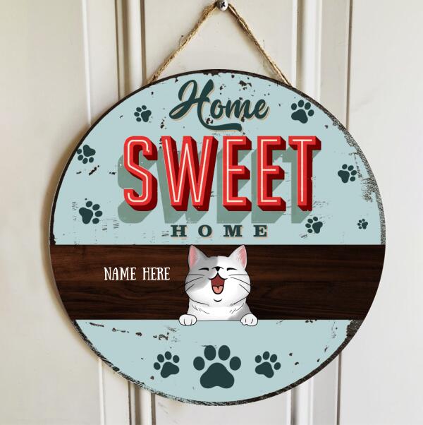 Pawzity Home Sweet Home Signs, Gifts For Cat Lovers, Pastel Blue Background Welcome Door Sign , Cat Mom Gifts
