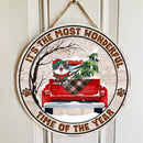 Christmas Door Decorations, Gifts For Cat Lovers, It's The Most Wonderful Time Of The Year Old Wooden Red Truck , Cat Mom Gifts