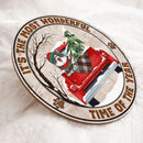 It's The Most Wonderful Time Of The Year - Dark Old Wooden - Red Truck - Personalized Cat Christmas Door Sign , Cat Mom Gifts